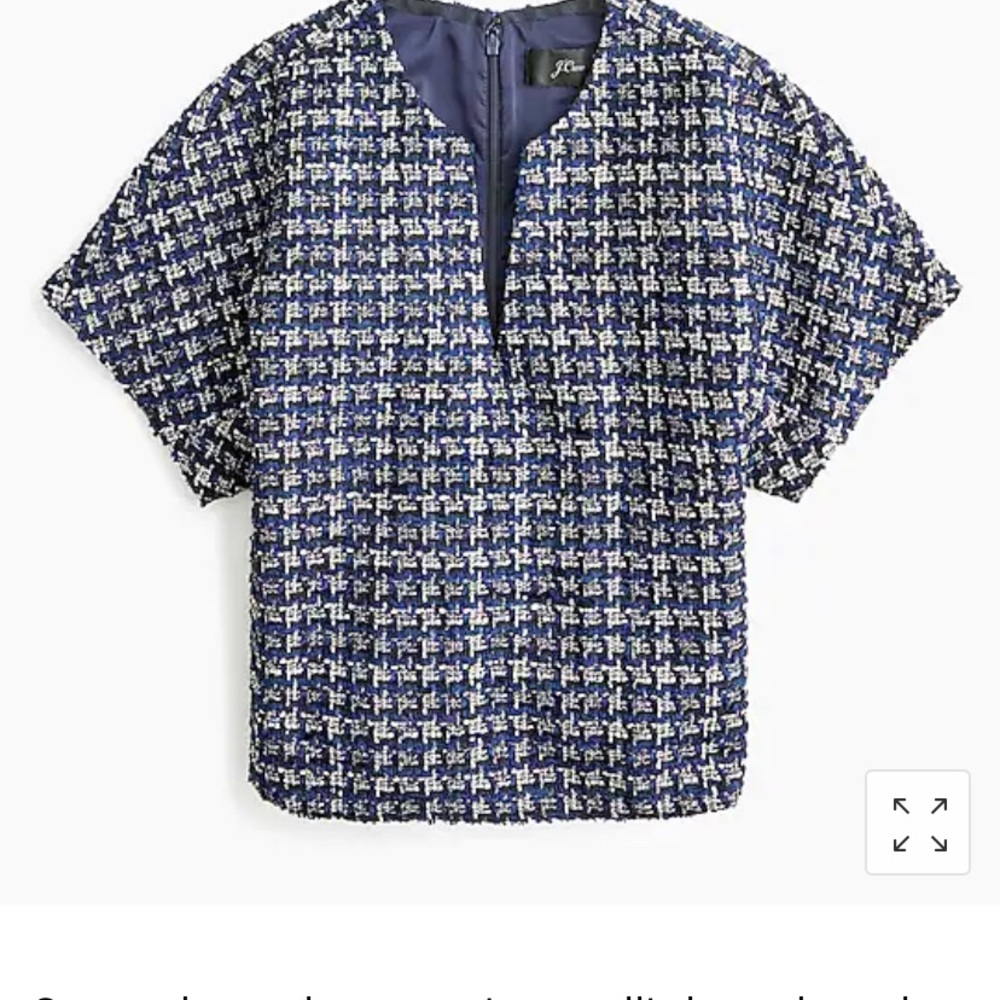 NWT J. Crew Cropped cap-sleeve top in metallic houndstooth